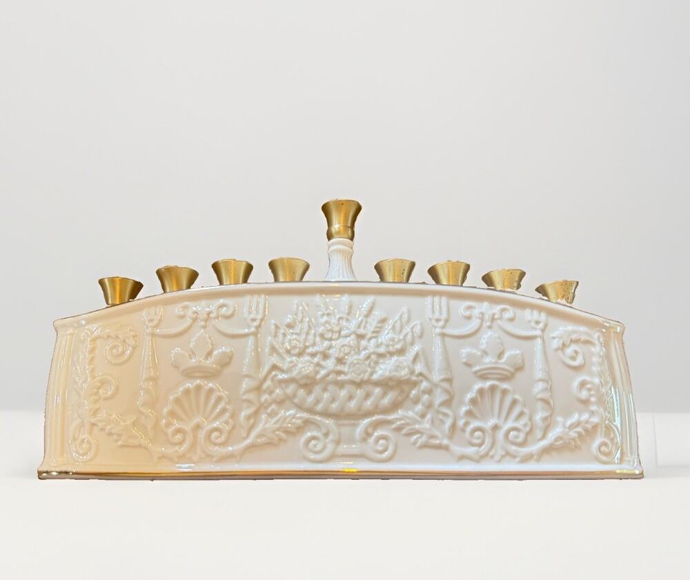 Vintage Lenox Judaic Menorah And Kiddush Cup Lot Of 2 24kt Gold Trimmed